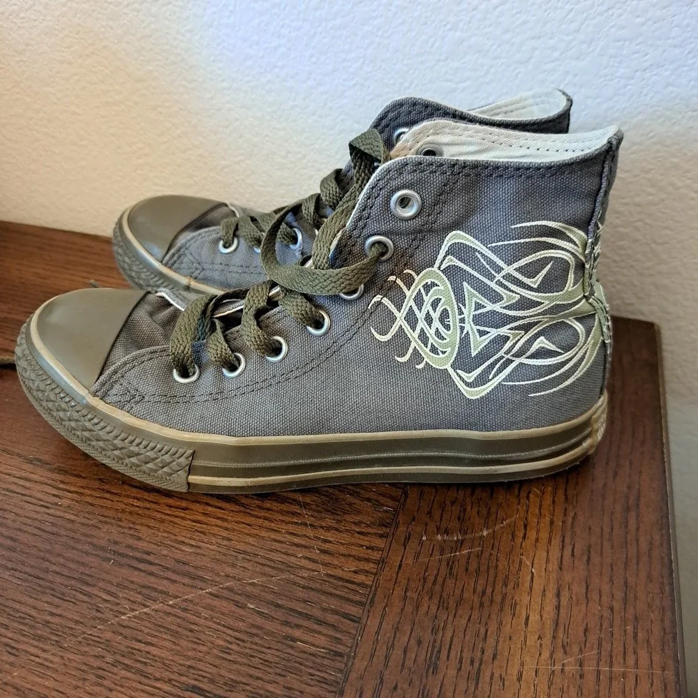 Converse Chuck Taylor All Star High Top Gray Olive Tribal Kids Sneakers 3Z224 2Y